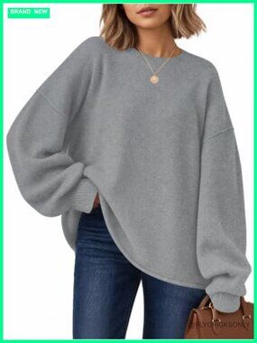 Oversized Crewneck Sweater Drop Shoulder Exposed Seam Knit Pullover